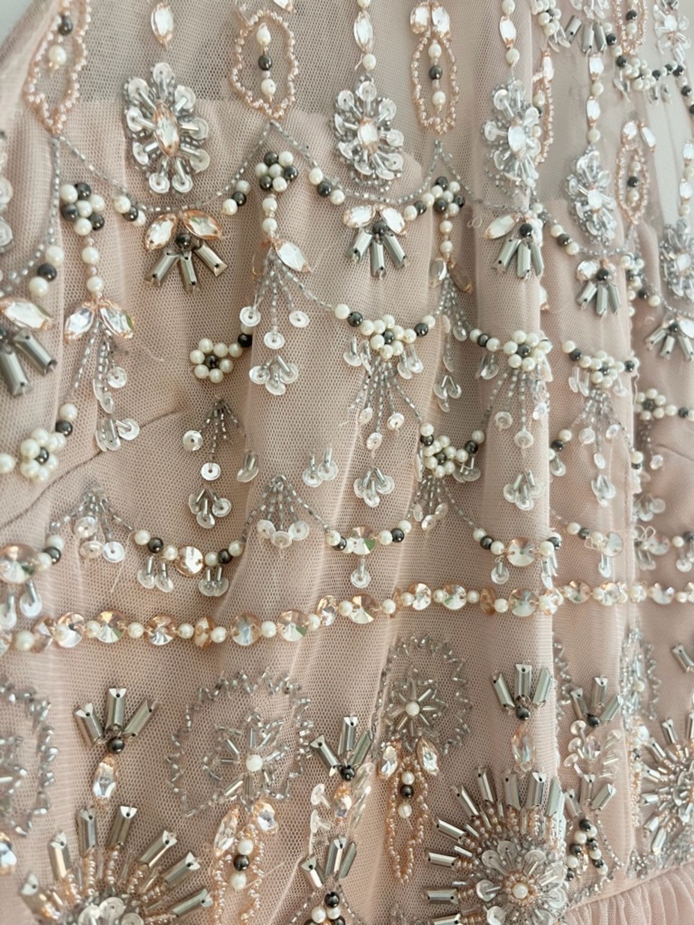Adrianna Papell Blush Pink Tiered Tulle Skirt Beaded Bodice Ball Gown Dress Sz 6 - Picture 11 of 15